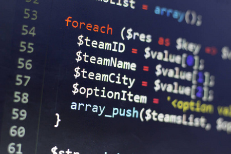 web 开发人员 php 代码关闭。使用条纹 api 为客户充电。在线支付处理。抽象信息技术现代背景。网络开发者的概念屏幕